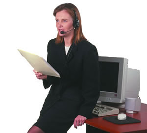 Woman using speech recognition hardware