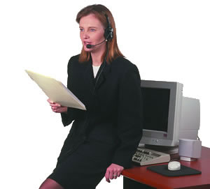 Woman using speech recognition hardware