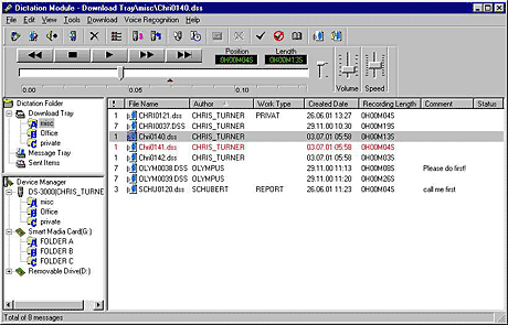 Olympus DSS Player Software - Screen Shot